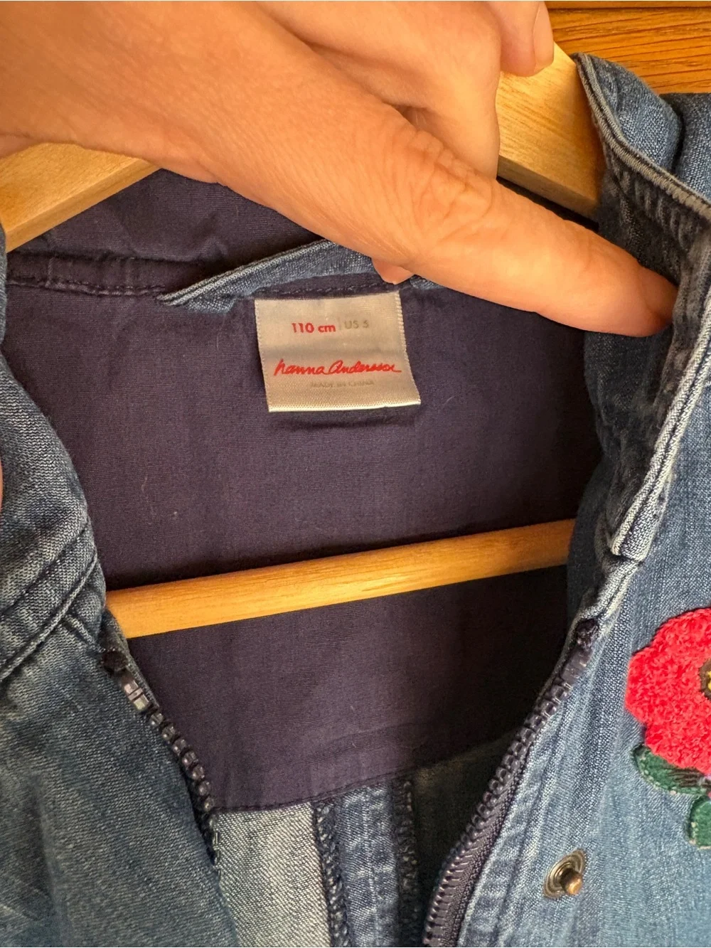 Hanna Andersson Blue Denim Jacket with Embroidered Flowers